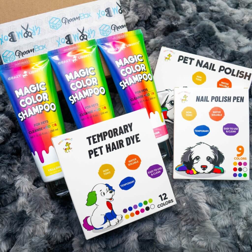 GroomBox Core dog grooming subscription box with shampoos for dogs.