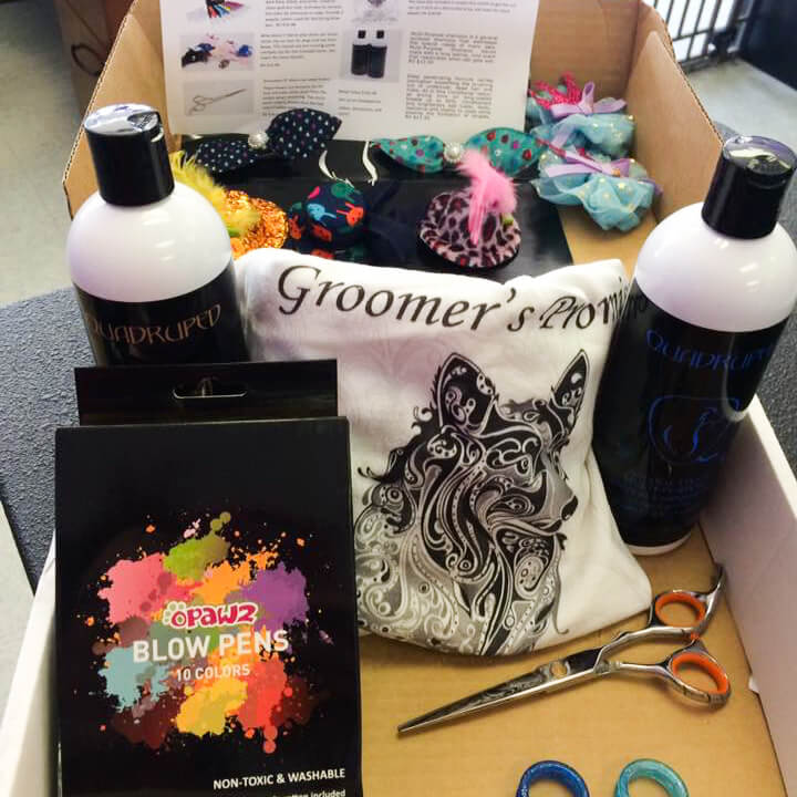 dog grooming supplies through GroomBox, a subscription box for dog groomers who practice dog grooming supplies at a trade show GroomBox, a subscription box for dog groomers who practice dog grooming.