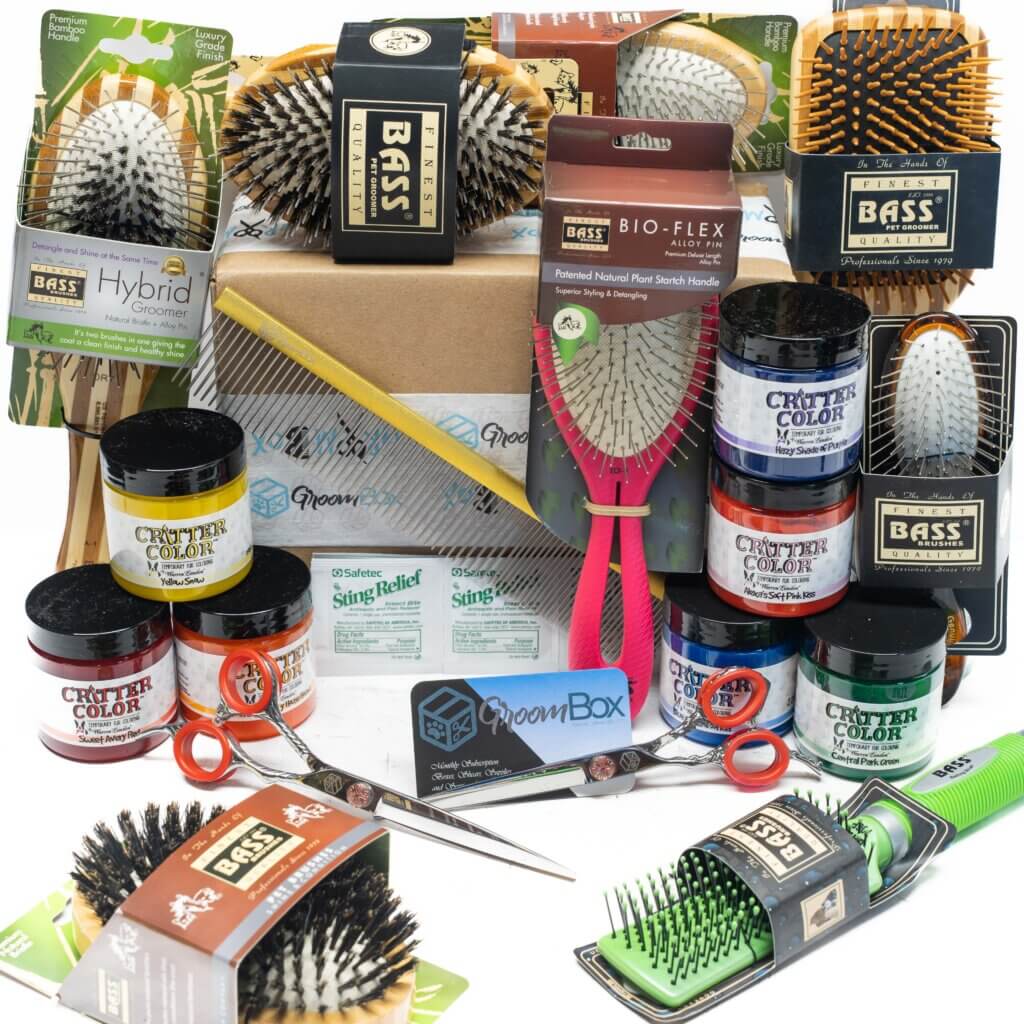 Warren London dye and bass brushes dog grooming shampoo GroomBox Premium a subscription box for dog groomers.