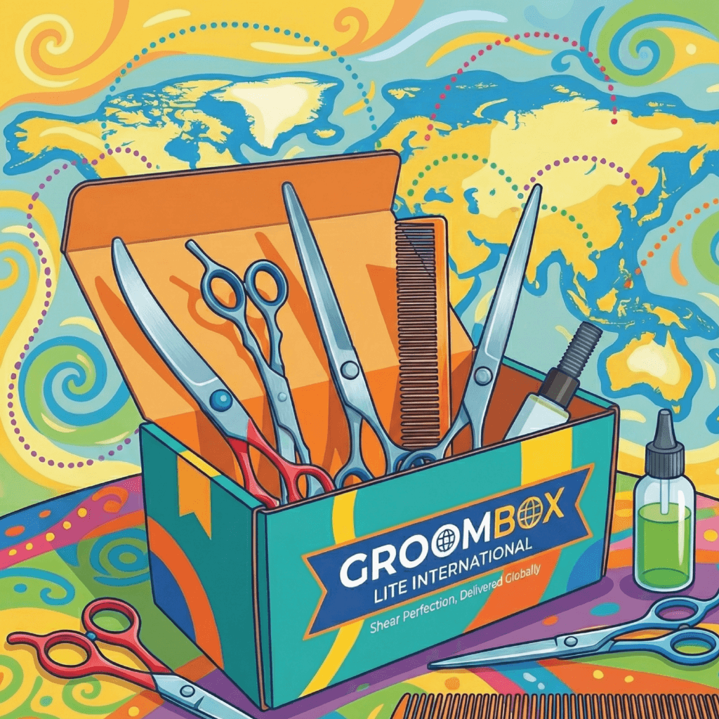 Colorful GroomBox International Lite SUbscription for professional dog groomers.