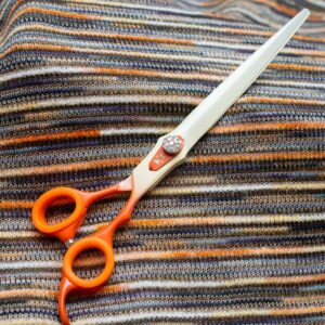 Orange Cream Straight dog grooming straight shears with micro-serrated edges and ball bearing system by GroomBox.