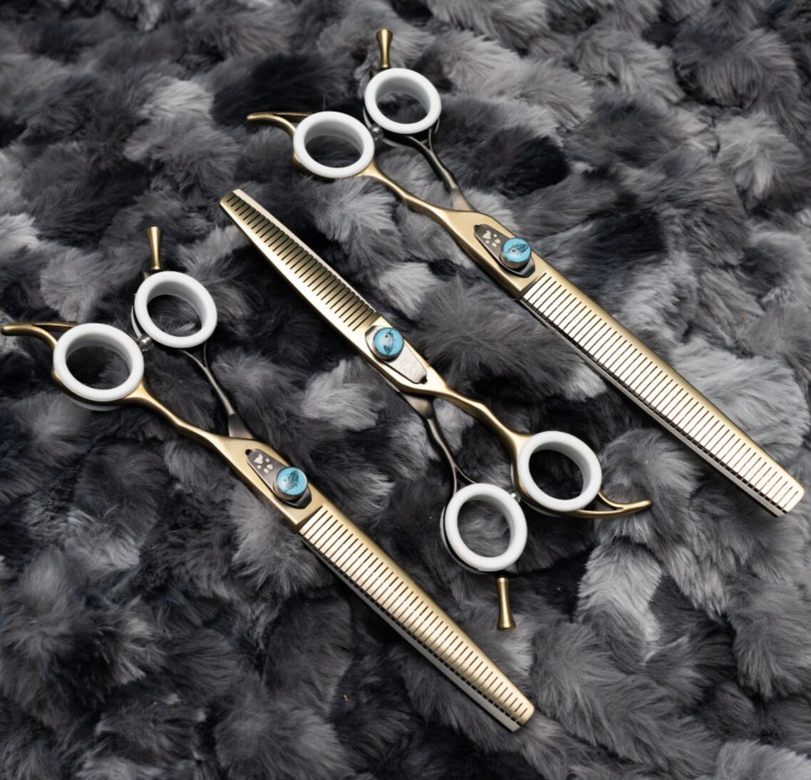 Swagger dog grooming finishing shears with reversible design for detailed blending and outline refinement.