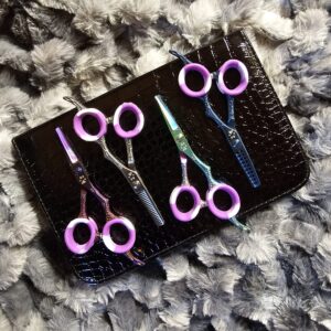 Redemption 2.0 tiny 4 inch ball tip dog grooming shear set with straight curve thinner and chunker